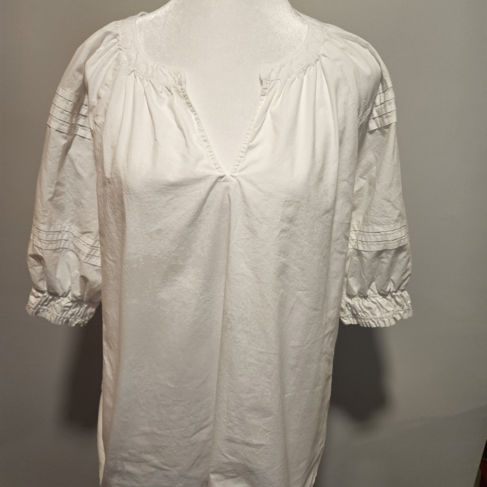 Chico's White Ruched Puff Sleeve Blouse